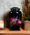 Elegant Peacock Cremation Urn as a vibrant element of funeral decorations, ideal for adult human ashes preservation and burial