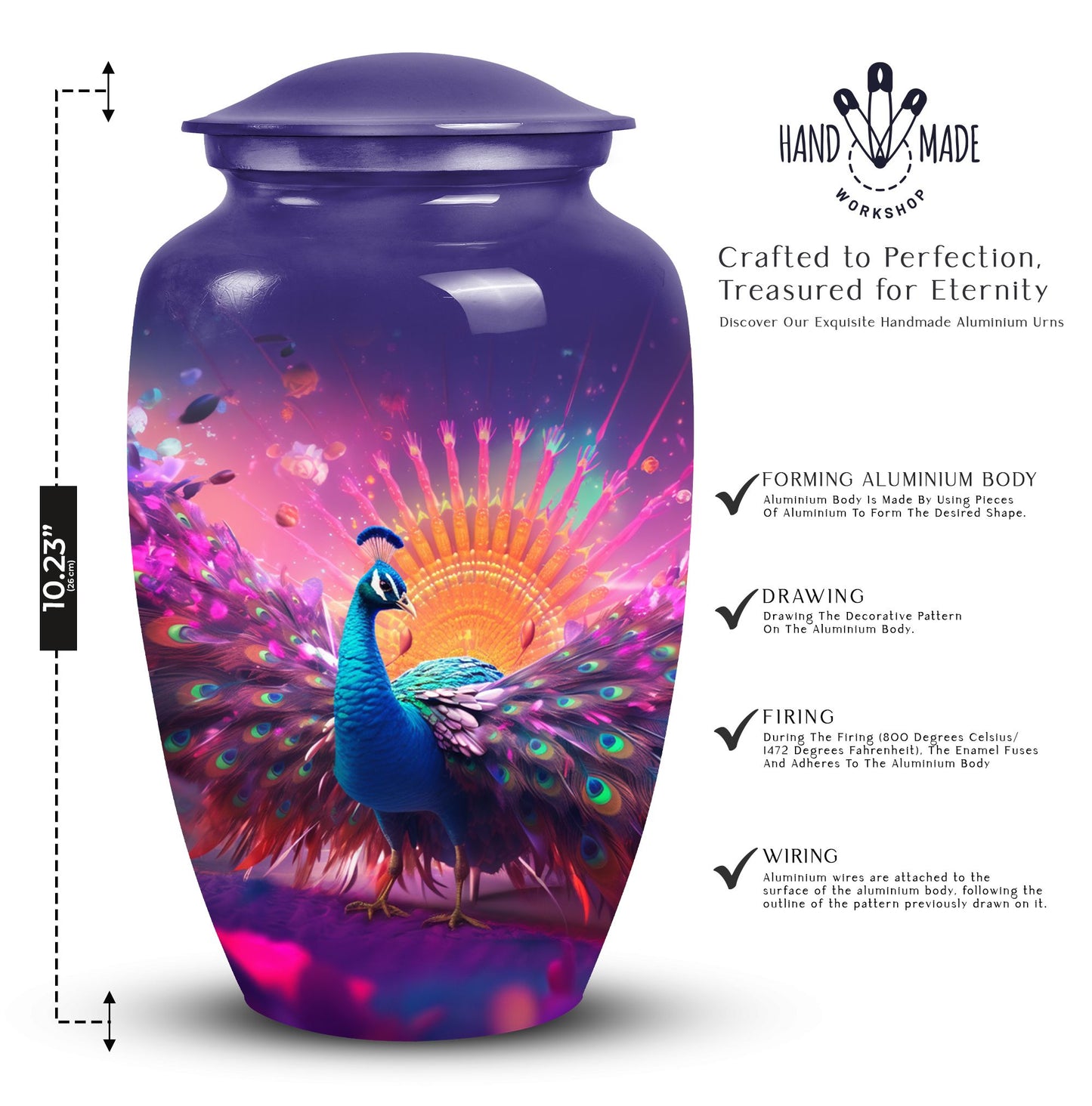 Decorative Peacock urn for human ashes, suitable for burial of male and female adults