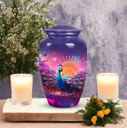 Decorative Peacock urn for human ashes, suitable for burial of male and female adults