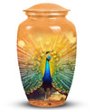 Elegantly designed Peacock-themed cremation urn for storing human ashes, suitable for both adult males and females.