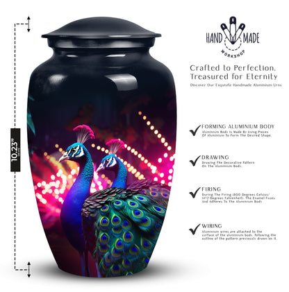 Decorative Peacock urn for adult human ashes, ideal for funeral decorations or burial, suitable for women
