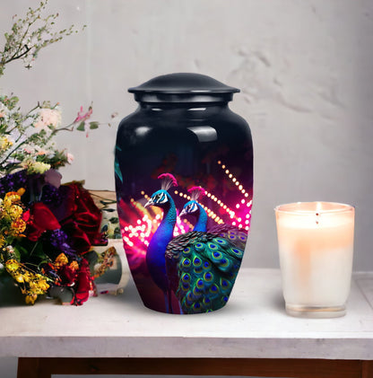 Decorative Peacock urn for adult human ashes, ideal for funeral decorations or burial, suitable for women