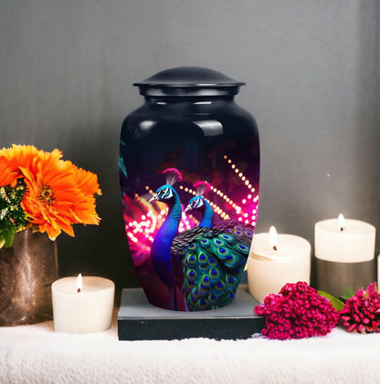 Decorative Peacock urn for adult human ashes, ideal for funeral decorations or burial, suitable for women