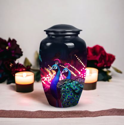 Decorative Peacock urn for adult human ashes, ideal for funeral decorations or burial, suitable for women