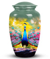 Elegant peacock-themed mosaic cremation urn for men and women, suitable for human ashes