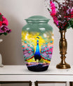 Elegant peacock-themed mosaic cremation urn for men and women, suitable for human ashes