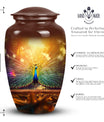 Beautiful peacock designed cremation urn for women, ideal for burying adult male ashes