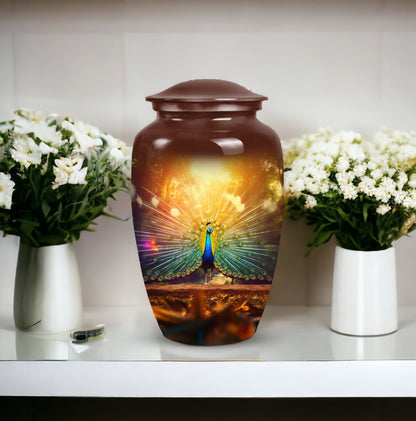 Beautiful peacock designed cremation urn for women, ideal for burying adult male ashes