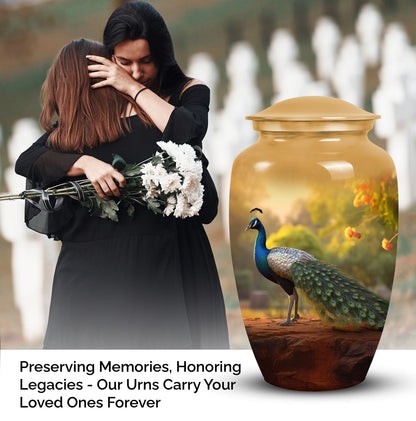 Elegant Peacock themed funeral urn, suitable for adult male human ashes