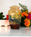 Elegant Peacock themed funeral urn, suitable for adult male human ashes