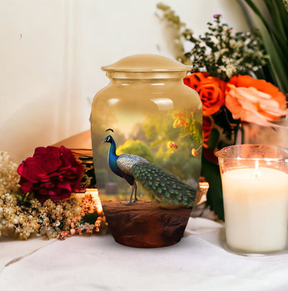 Elegant Peacock themed funeral urn, suitable for adult male human ashes