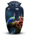 Beautiful peacock-themed decorative urn suitable for adult human ashes, ideal cremation urn for men's ashes.