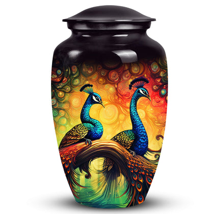 Peacock designed metallic URNas Para Cenizas Humana for adults, an urn ashes holder