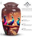 Peacock themed, adult Funeral-URN from Perfect Memorials, ideal for honoring a beloved dad's ashes