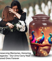Peacock themed, adult Funeral-URN from Perfect Memorials, ideal for honoring a beloved dad's ashes