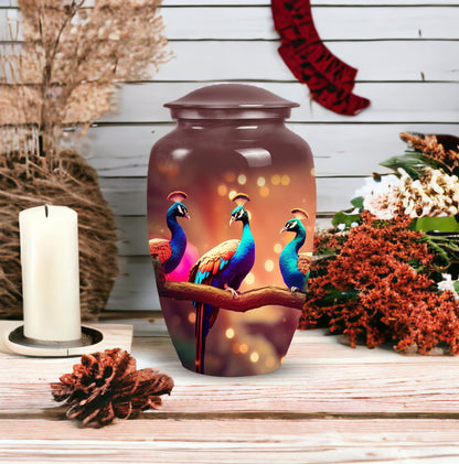 Peacock themed, adult Funeral-URN from Perfect Memorials, ideal for honoring a beloved dad's ashes