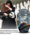 Elegant peacock themed urn for adult male human ashes, medium size urn option for storing ashes discretely