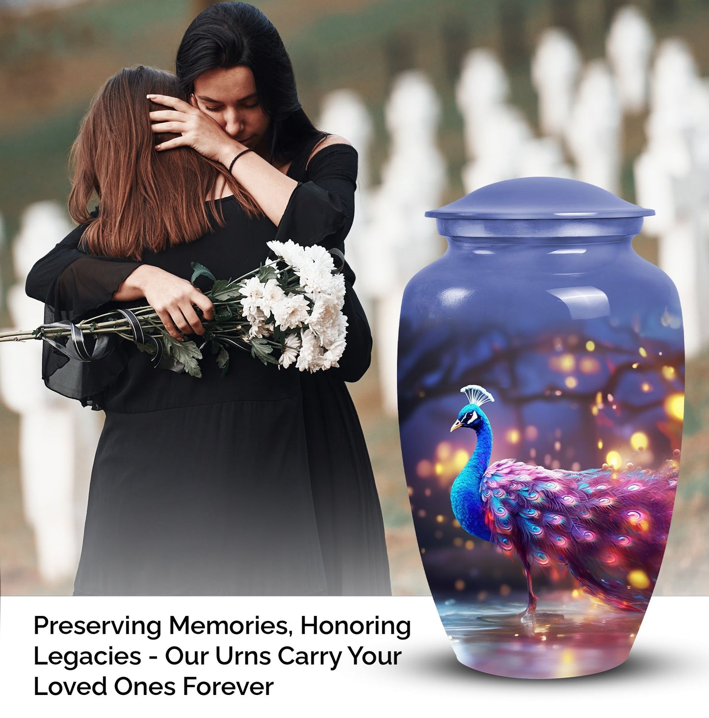 Unique metal peacock design funeral urn for ashes of adults, perfect keepsake for a beloved grandfather