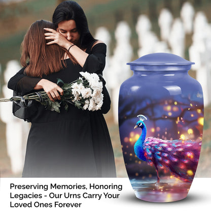 Unique metal peacock design funeral urn for ashes of adults, perfect keepsake for a beloved grandfather