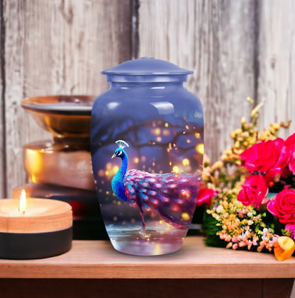 Unique metal peacock design funeral urn for ashes of adults, perfect keepsake for a beloved grandfather