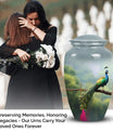Elegant Peacock Urn, crafted for safely storing adult ashes, suitable for both men and women