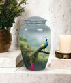 Elegant Peacock Urn, crafted for safely storing adult ashes, suitable for both men and women