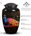 Large peacock urns for women, unique funeral urns for adult ashes, suitable urn for mom's ashes