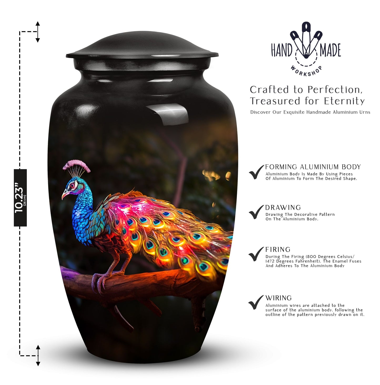 Large peacock urns for women, unique funeral urns for adult ashes, suitable urn for mom's ashes