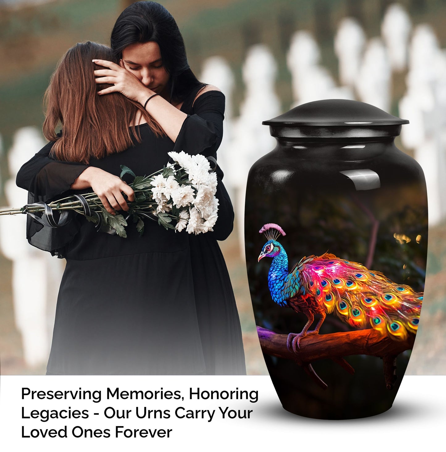 Large peacock urns for women, unique funeral urns for adult ashes, suitable urn for mom's ashes