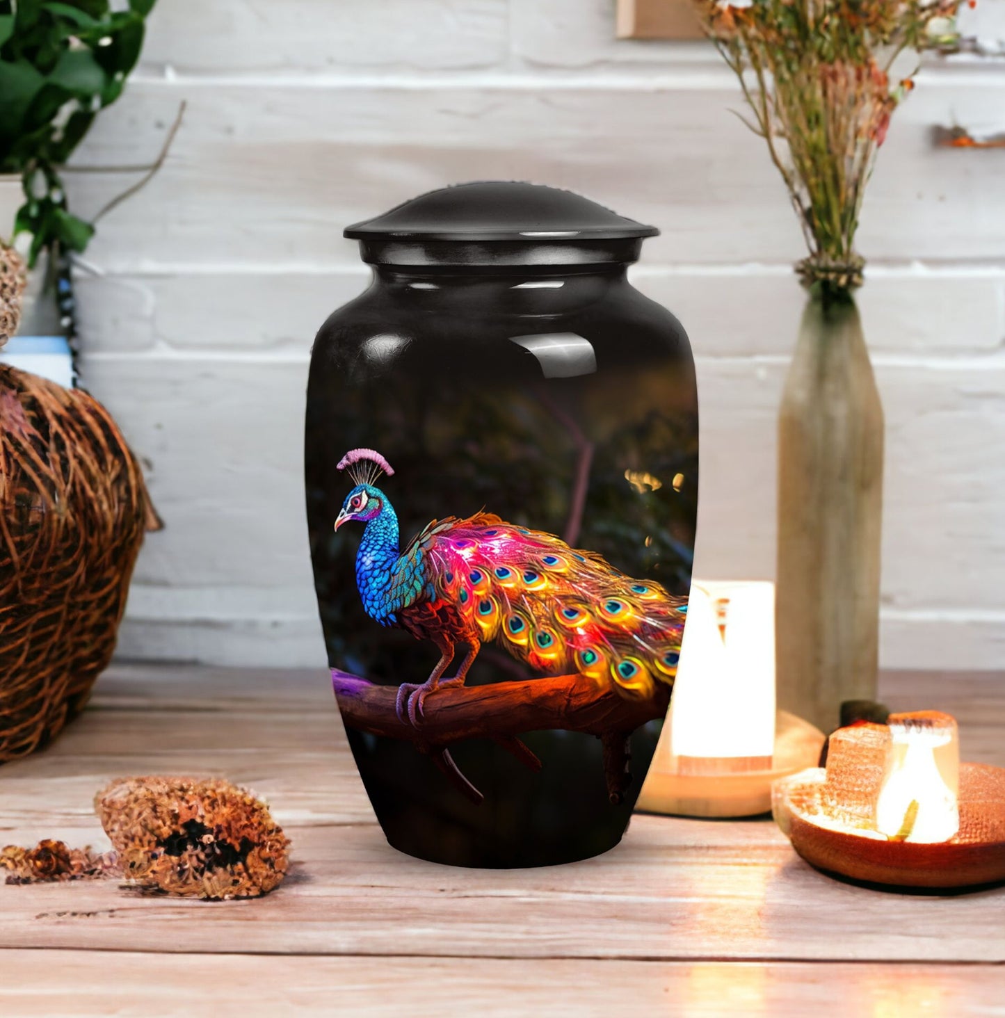 Large peacock urns for women, unique funeral urns for adult ashes, suitable urn for mom's ashes