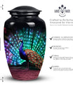 Elegant Peacock ash urn for cremation, suitable storage for men's or women's ashes, ideal for mother's memorial