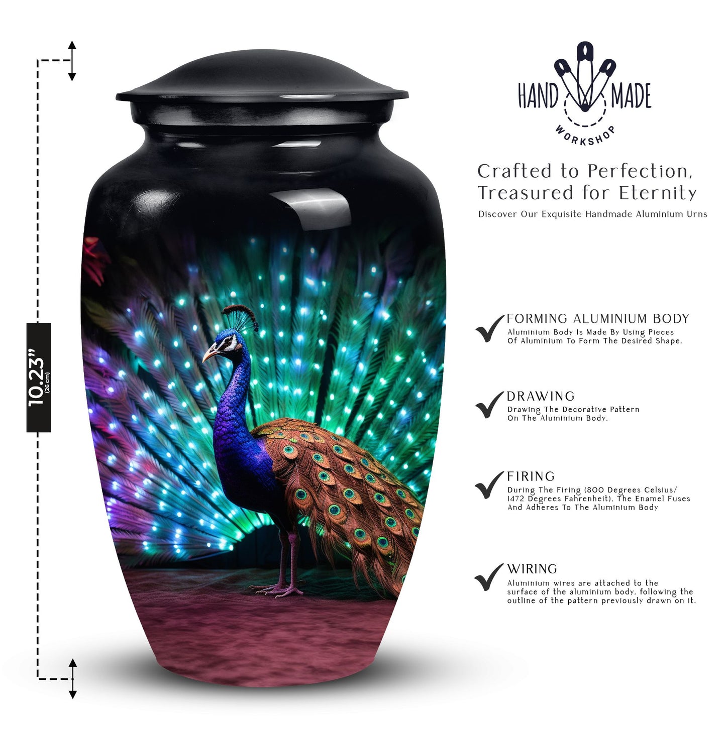 Elegant Peacock ash urn for cremation, suitable storage for men's or women's ashes, ideal for mother's memorial