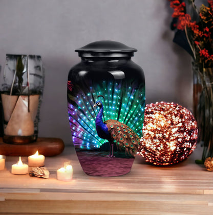 Elegant Peacock ash urn for cremation, suitable storage for men's or women's ashes, ideal for mother's memorial