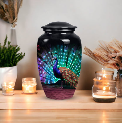 Elegant Peacock ash urn for cremation, suitable storage for men's or women's ashes, ideal for mother's memorial