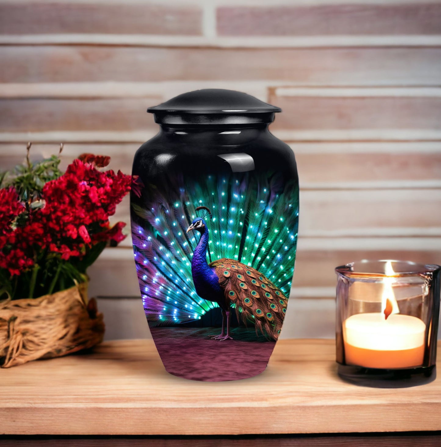 Elegant Peacock ash urn for cremation, suitable storage for men's or women's ashes, ideal for mother's memorial