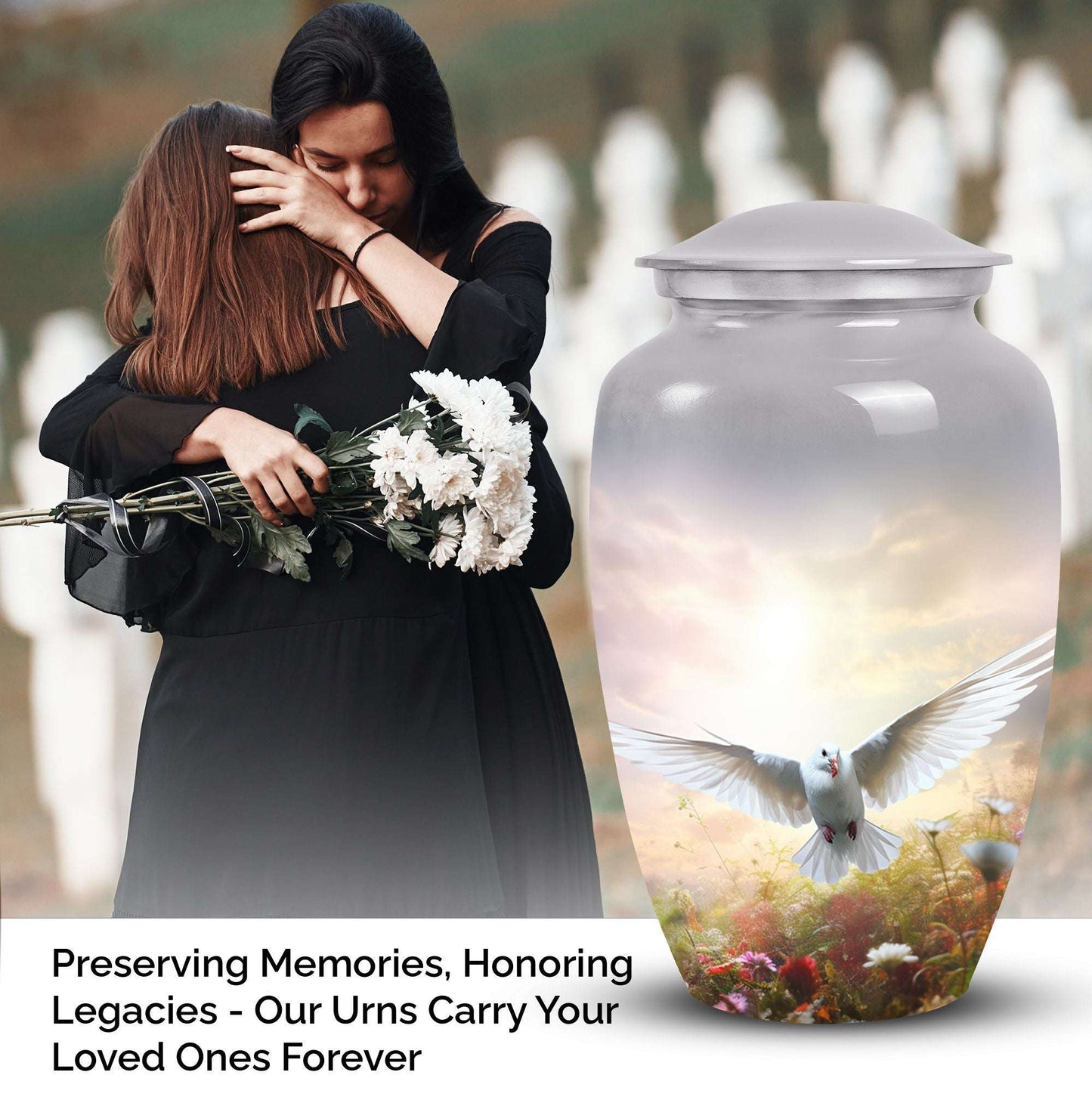 Elegant Dove Urn, a commemorative container for adult cremation ashes, suitable for both male and female