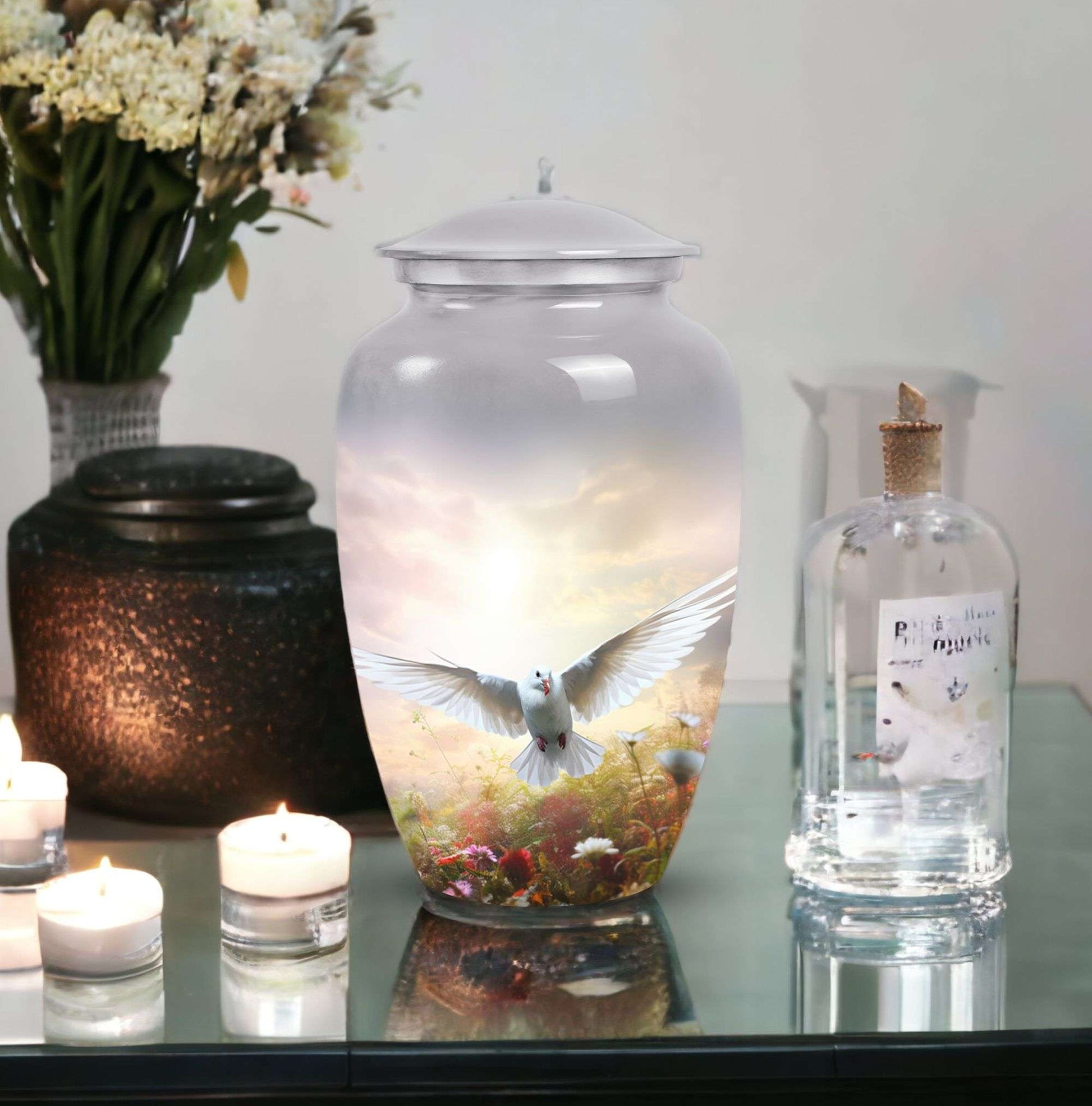 Elegant Dove Urn, a commemorative container for adult cremation ashes, suitable for both male and female