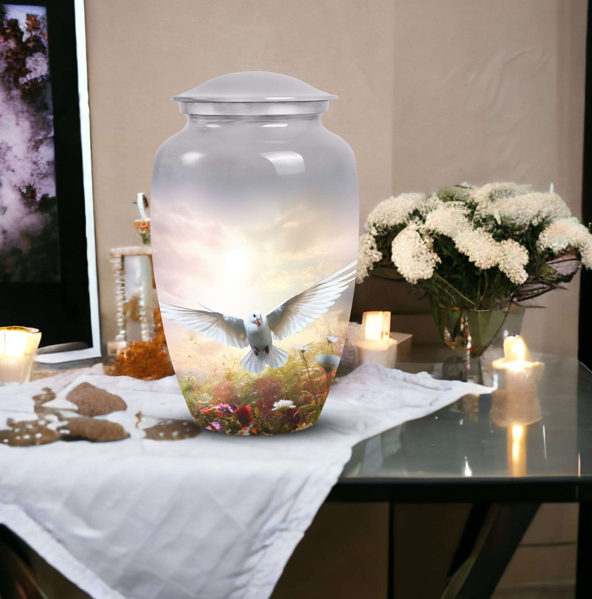 Elegant Dove Urn, a commemorative container for adult cremation ashes, suitable for both male and female