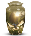 Photo of a dove-themed cremation urn meant for storing adult female human ashes.