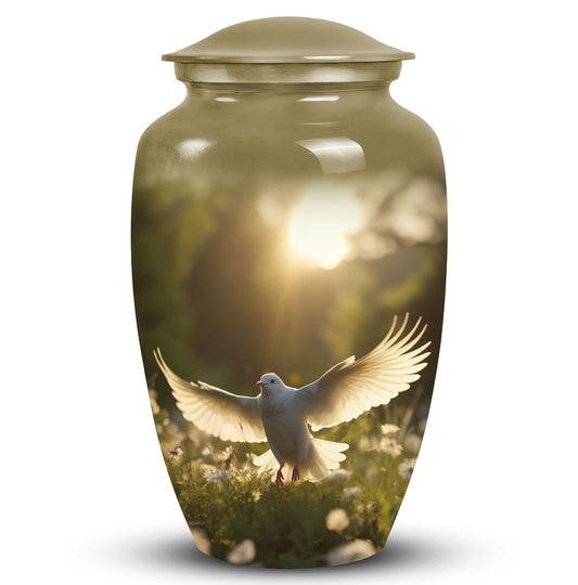 Photo of a dove-themed cremation urn meant for storing adult female human ashes.