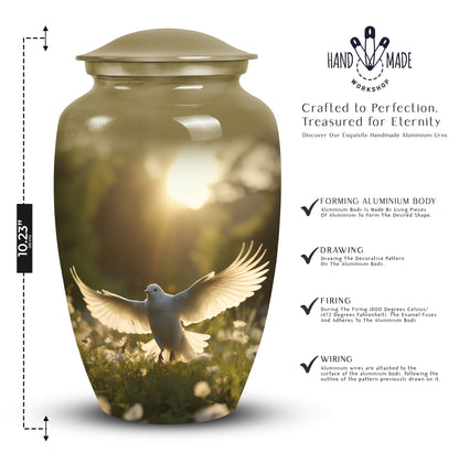 Photo of a dove-themed cremation urn meant for storing adult female human ashes.
