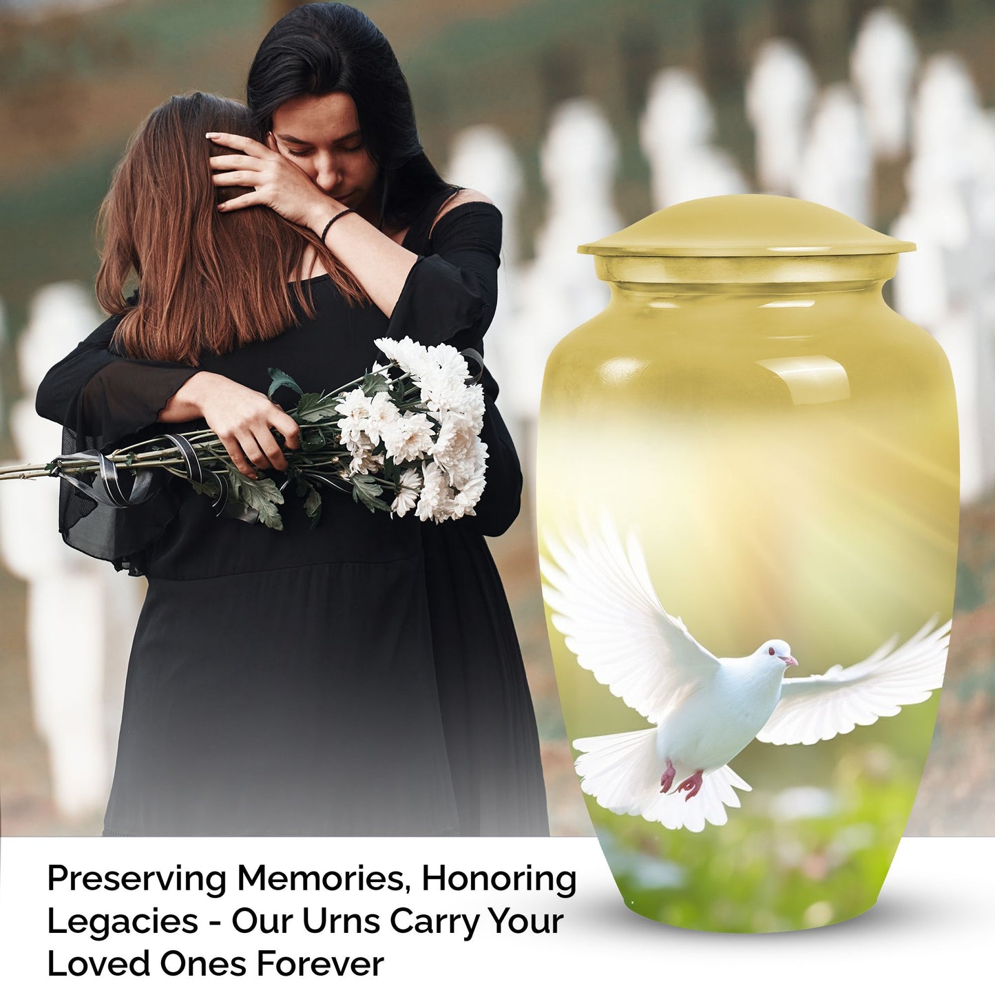 Elegant Dove urns designed for human ashes, suitable for adult cremation and funeral decorations