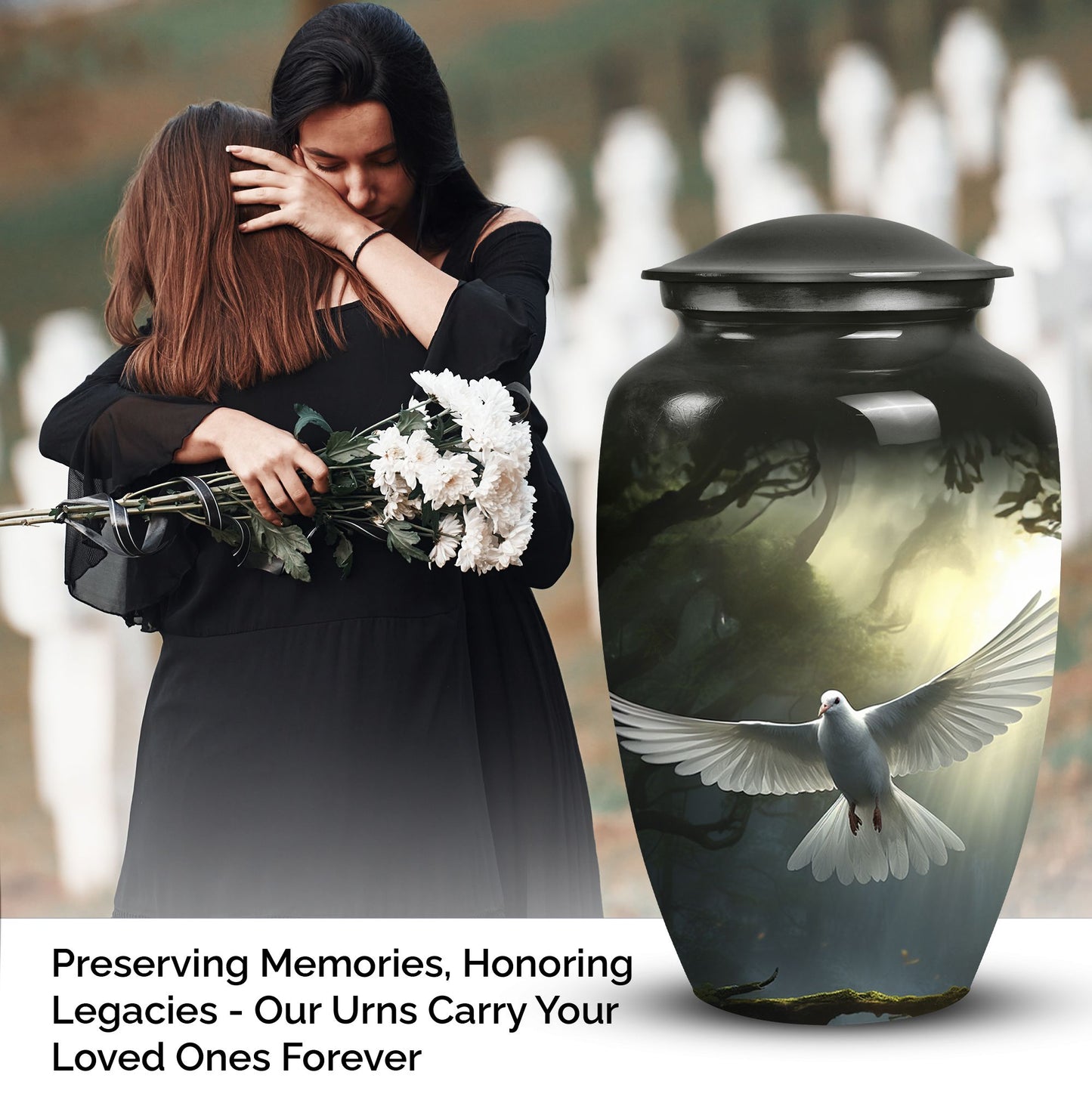 Dove urn showcasing cremation urns for men, designed for burial or to gracefully hold adult human ashes