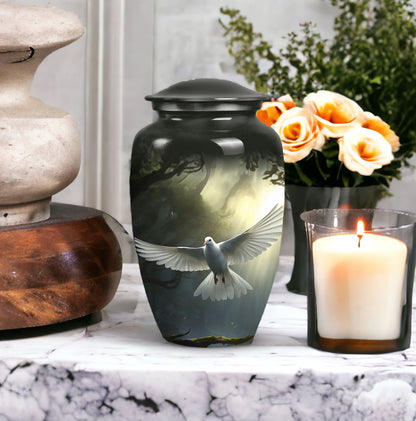 Dove urn showcasing cremation urns for men, designed for burial or to gracefully hold adult human ashes