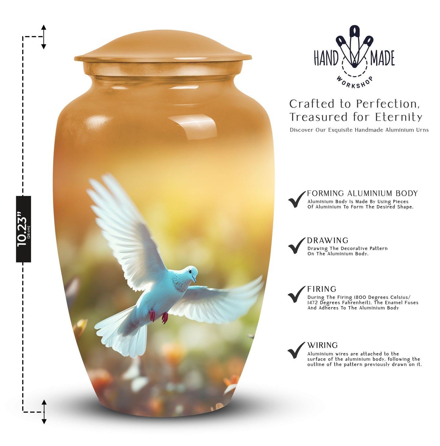 Elegant Dove Urn, part of our decorative burial urns collection, suitable for human ashes - ideal funeral decoration and urn for women and adults
