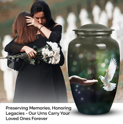 Elegant Dove engraved urns for female ashes, suitable for cremation and memorial service