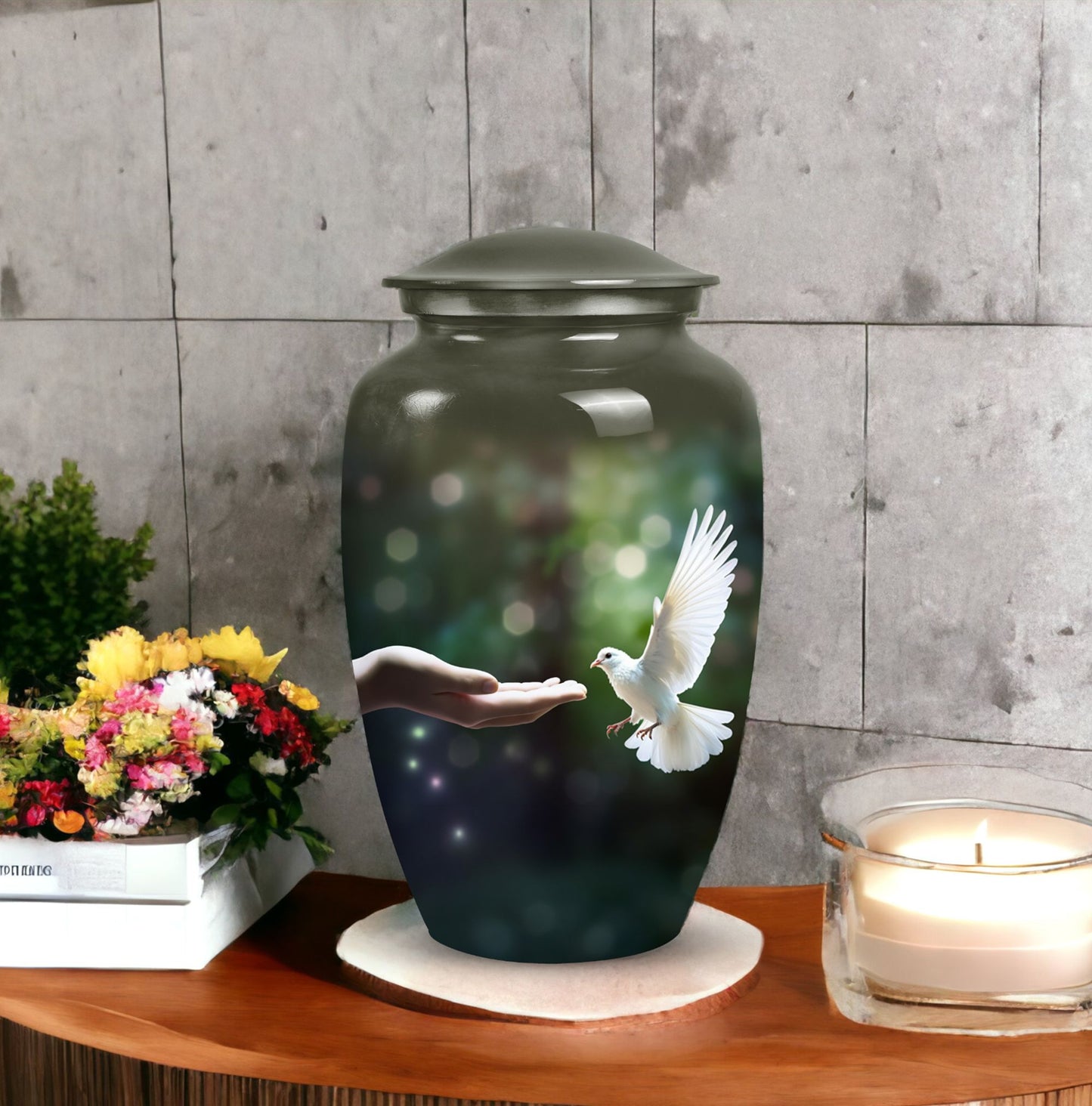 Elegant Dove engraved urns for female ashes, suitable for cremation and memorial service