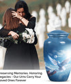 Dove adorned burial urn for adult male human ashes