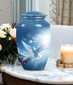 Dove adorned burial urn for adult male human ashes