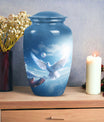Dove adorned burial urn for adult male human ashes